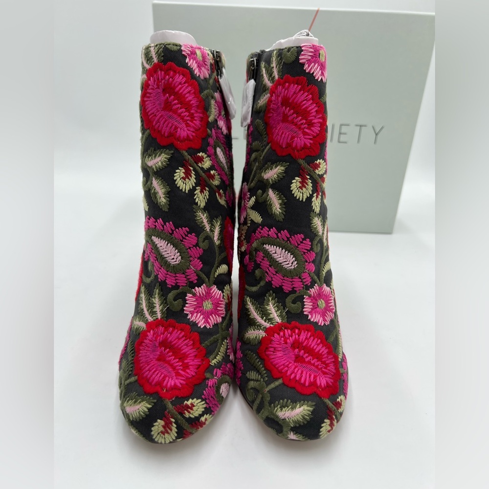 Sole Society Floral Embroidered Ankle Boots Black Pink Block Heel Women Size 5 - Picture 6 of 13